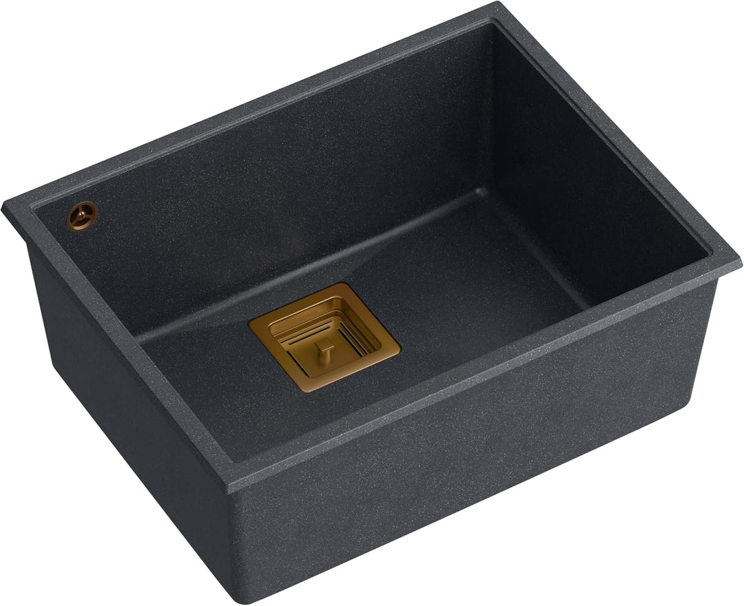 Einbeckenspüle Granitspüle Spüle Küche | Grösse 55 x 42 x 22,5 cm Farbe: Schwarz & Kupfer | DAVID 50