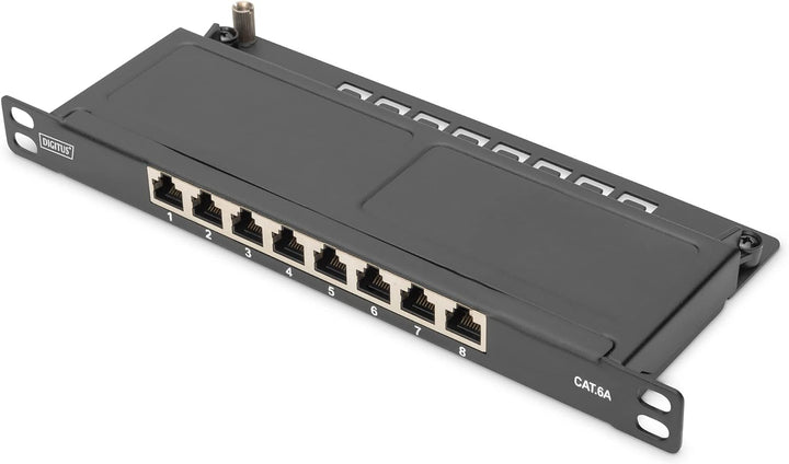 DIGITUS CAT 6A Patch Panel, geschirmt,8-Port 1/2HE, 10", Rack Mount,schwarz RAL 9005, DN-91608S-SL-E