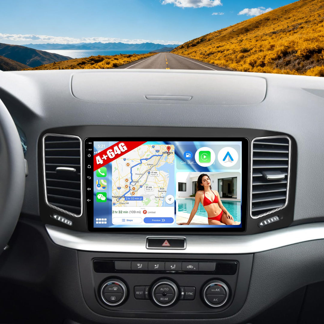 CAMECHO 4G+64G Android 15 Autoradio für VW Sharan 2012-2015 mit Navi Carplay Android Auto,9-Zoll Bil