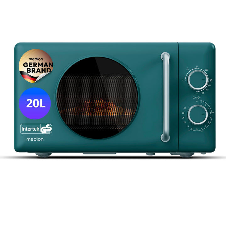 MEDION Retro Mikrowelle mit Grill - 20 Liter klein &amp; kompakt - petrol | 800 Watt, 5 Mikrowellenstufe