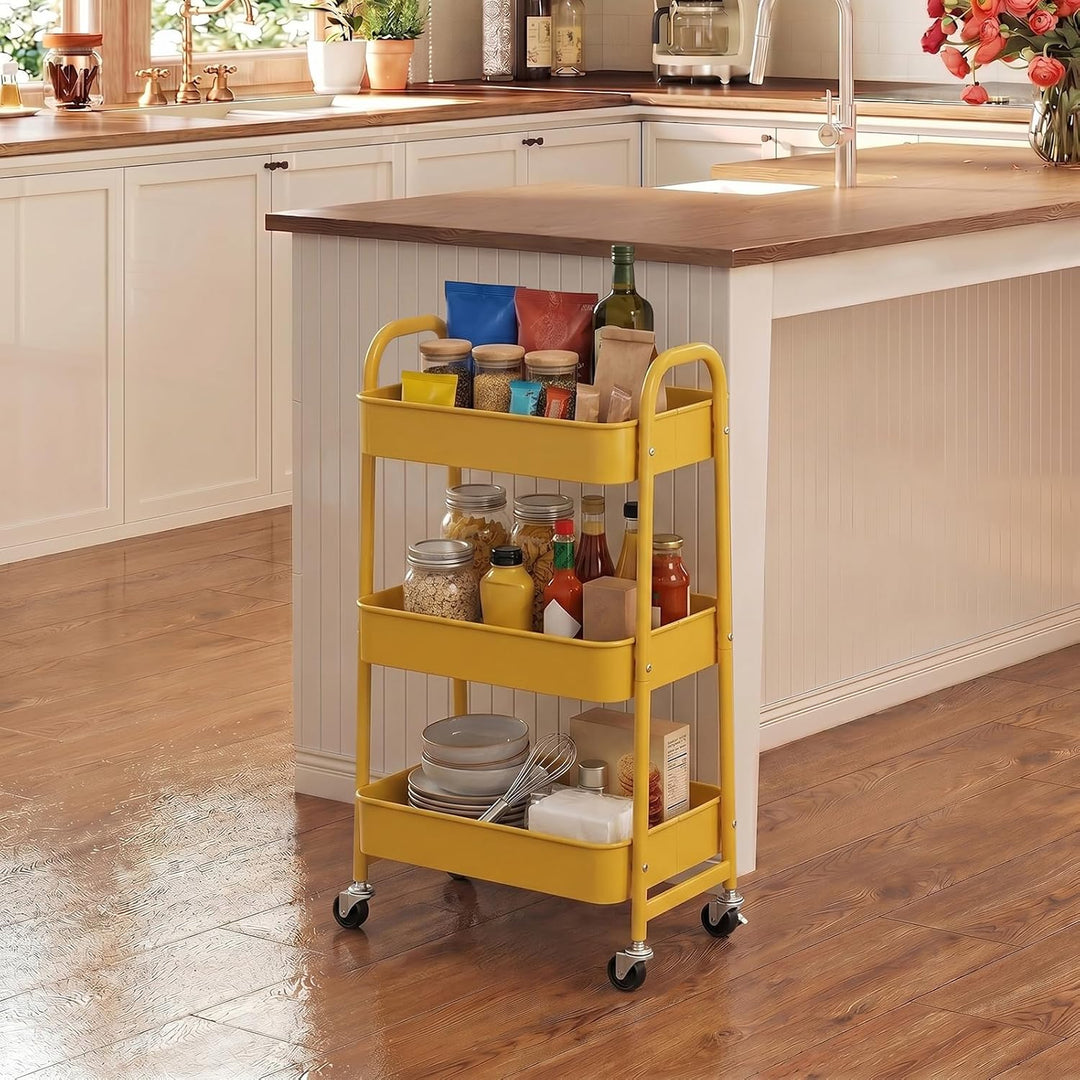 DOEWORKS Aufbewahrungswagen 3-Etagen Metall Utility Cart Rollwagen Organizer Wagen mit Rädern für Kü