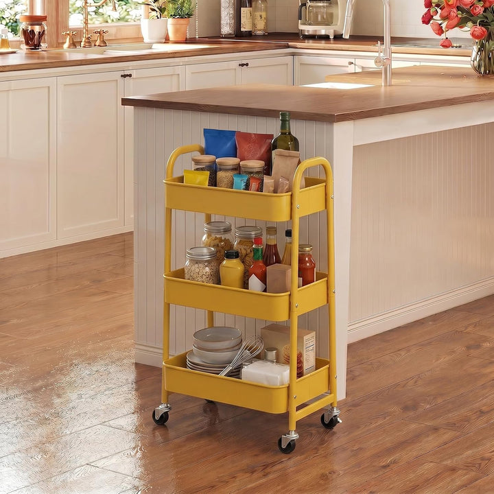 DOEWORKS Aufbewahrungswagen 3-Etagen Metall Utility Cart Rollwagen Organizer Wagen mit Rädern für Kü