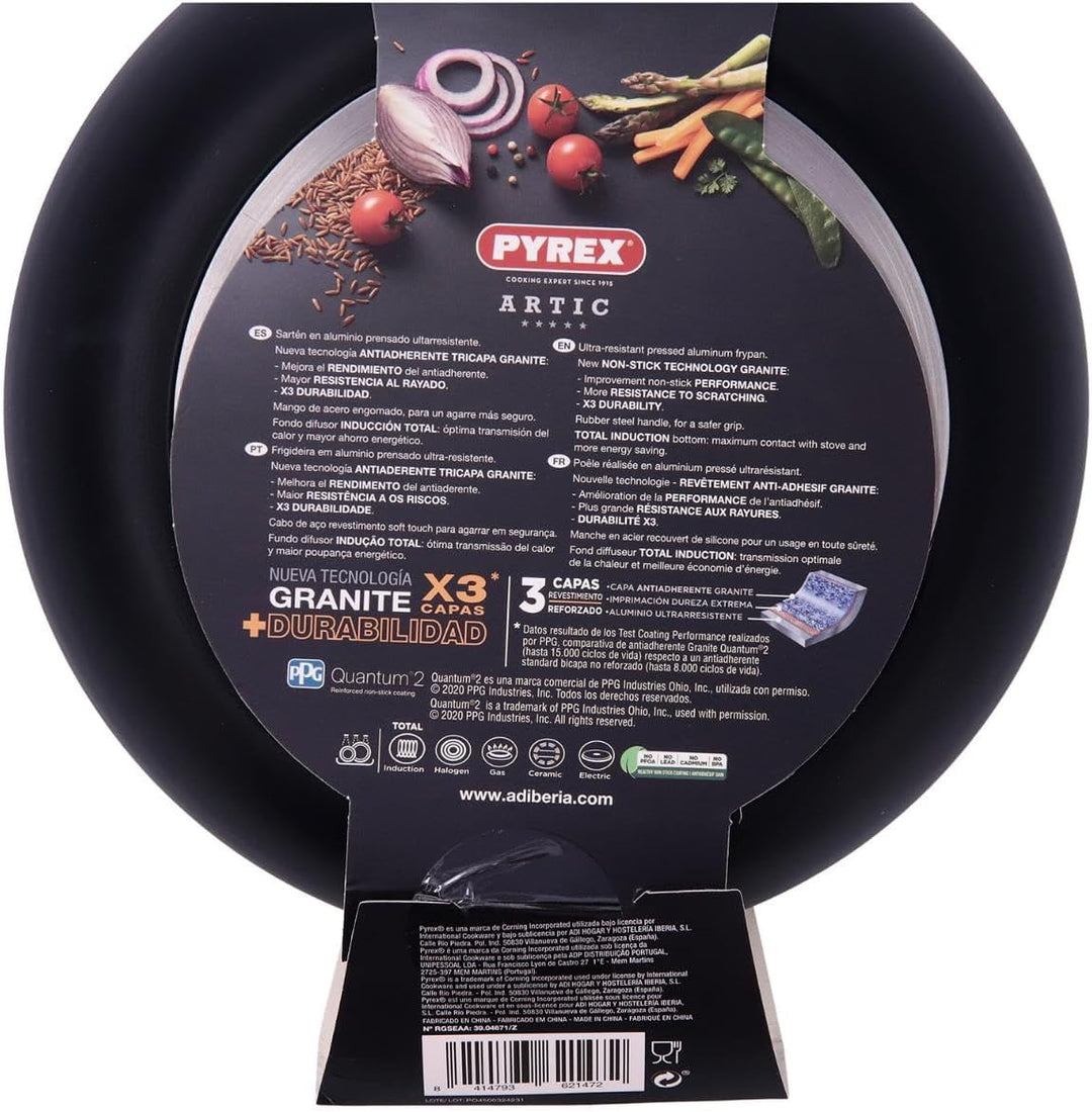 Pyrex Pfanne aus Aluminium, 20 cm, vollständige Induktion, dreilagige Antihaftbeschichtung, lange Ha
