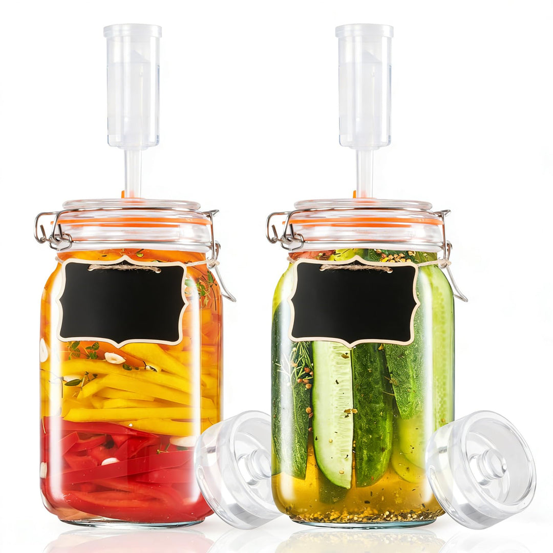 Ark miido 1,5-Liter-Fermentiergläser mit Gärspund und Deckeln, Fermentier-Set aus Glas mit 2 Holzstä