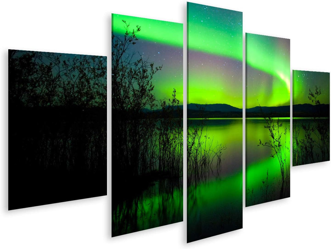 islandburner Bild auf Leinwand Nordlichter Gespiegelter See Wetterleuchten In Norwegen Bilder Wandbi