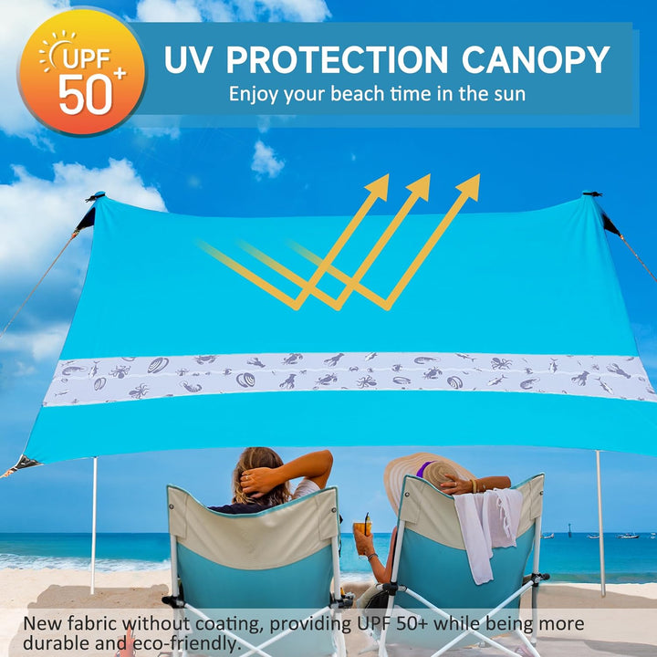 VILLEY Sonnenzelt 2m x 2,4m Blau, UPF50+ UV Schutz Lycra Strandzelt für 3 Personen, Sonnenschirm Str