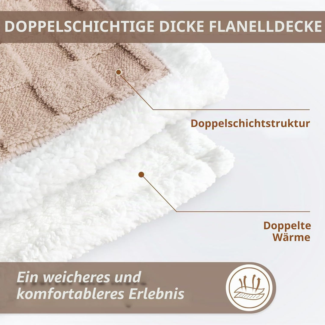 Sherpa-Überwurfdecke für Couch, Flanell, gemütlich, weich, dick, für Bett, Fleece, Beige, 152,4 x 20