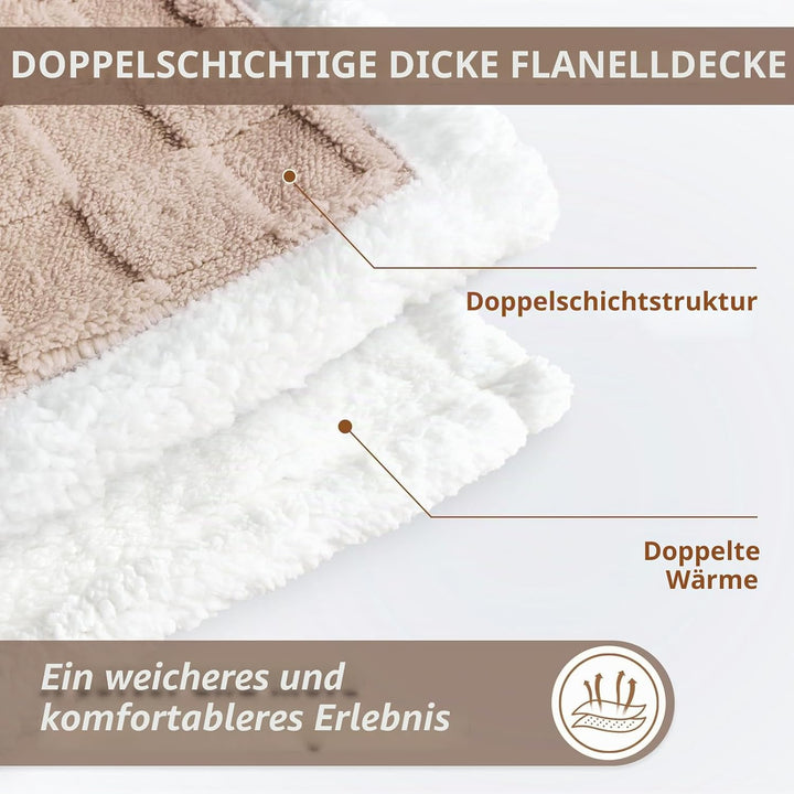 Sherpa-Überwurfdecke für Couch, Flanell, gemütlich, weich, dick, für Bett, Fleece, Beige, 152,4 x 20