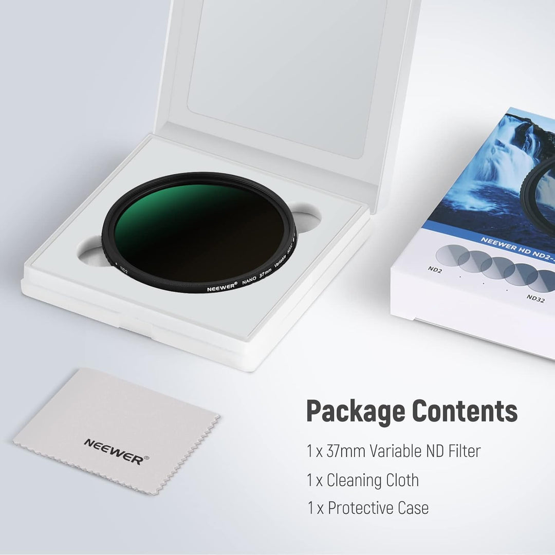 NEEWER 37mm HD Variable ND Filter ND2-ND32 (1-5 Stops) kein X Kreuz Variabel Graufilter HD optisches