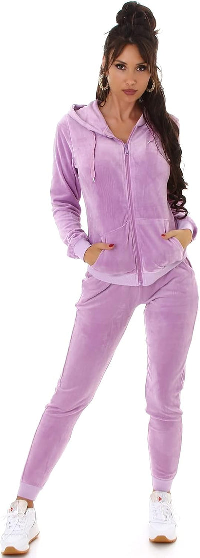Jela London Damen Jogginganzug Trainingsanzug Hausanzug Freizeit Velours Samt Zweiteiler Set Jacke H