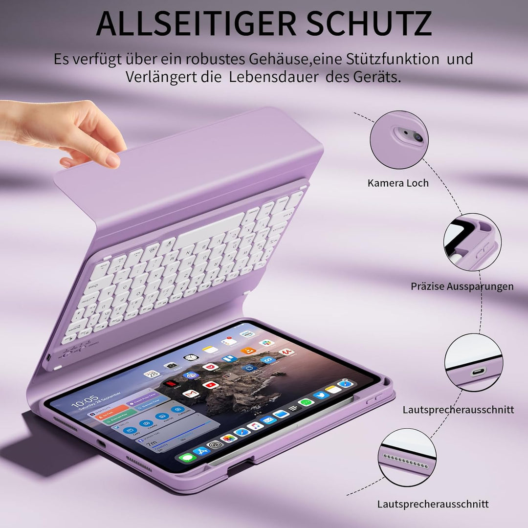 Hülle mit Tastatur für iPad A16 11 Generation 2025/10 Generation 2022 (11/10.9 Zoll) 7 Farben Beleuc