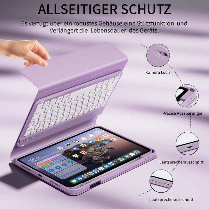 Hülle mit Tastatur für iPad A16 11 Generation 2025/10 Generation 2022 (11/10.9 Zoll) 7 Farben Beleuc