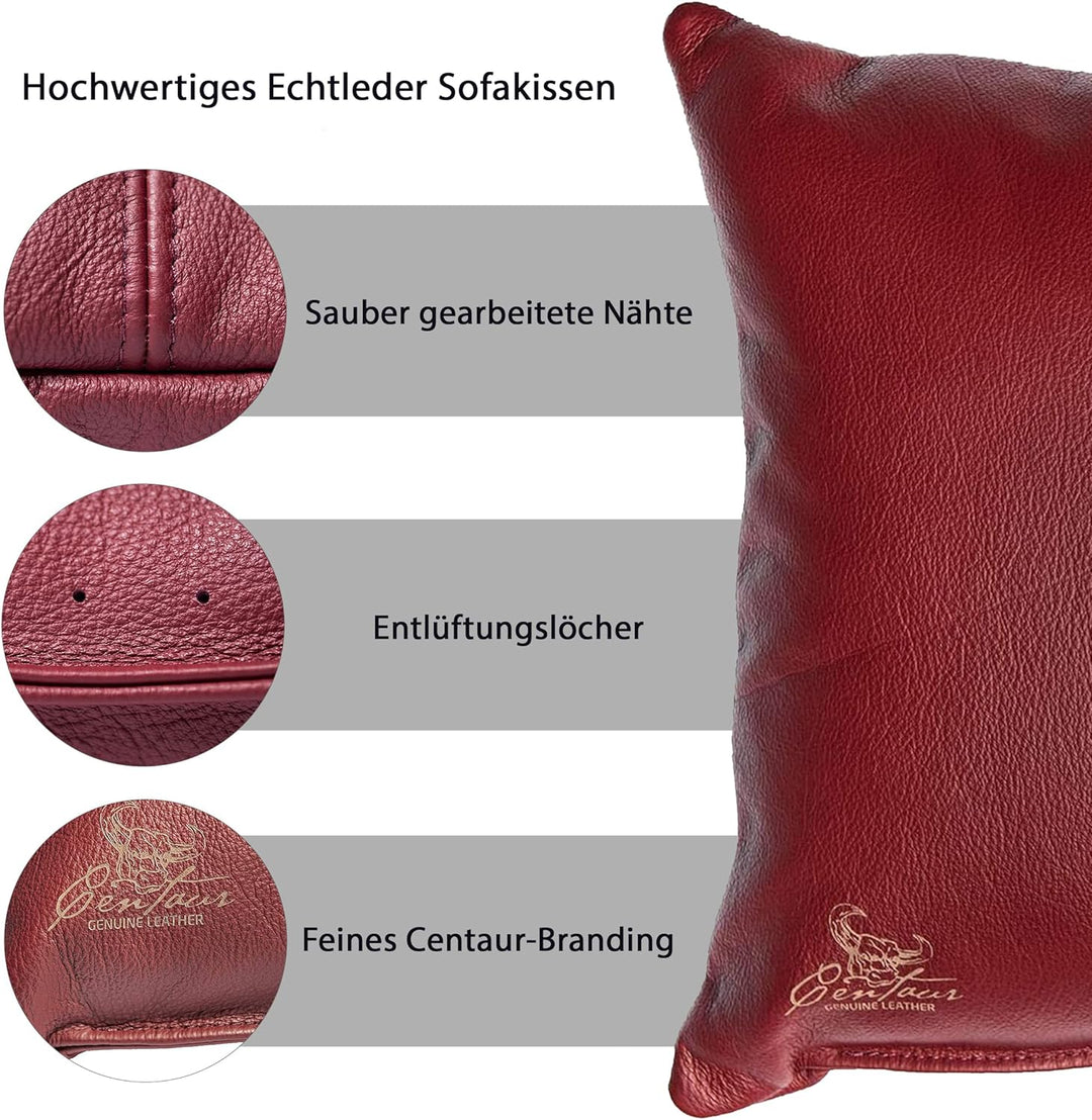 Centaur - Deko Lederkissen 40 x 40 cm für Sofa oder Schlafzimmer weinrot - Echt Leder Kissen Echtled