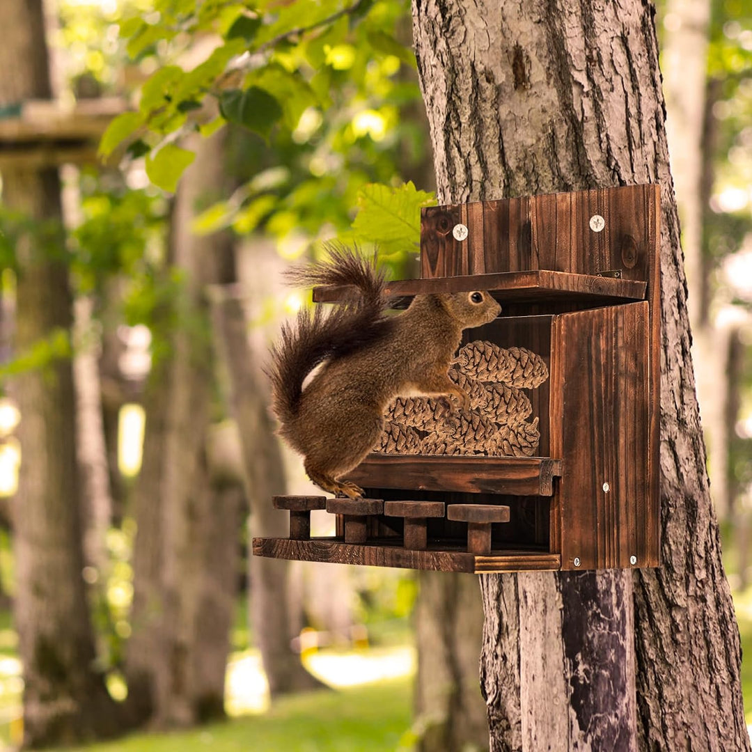 KHayRovies Eichhörnchen Futterhaus aus Holz, eichhörnchenhaus wetterfest für Draussen, Chipmunk Futt