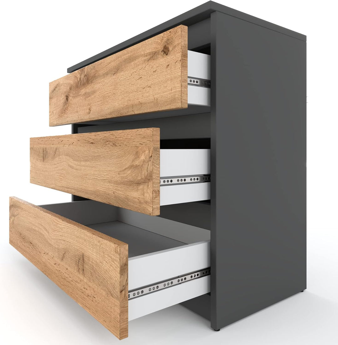 MRBLS Kommode mit 3 Schubladen Sideboard Schubladenschrank Kleiderschrank Modern Möbel mit Schublade