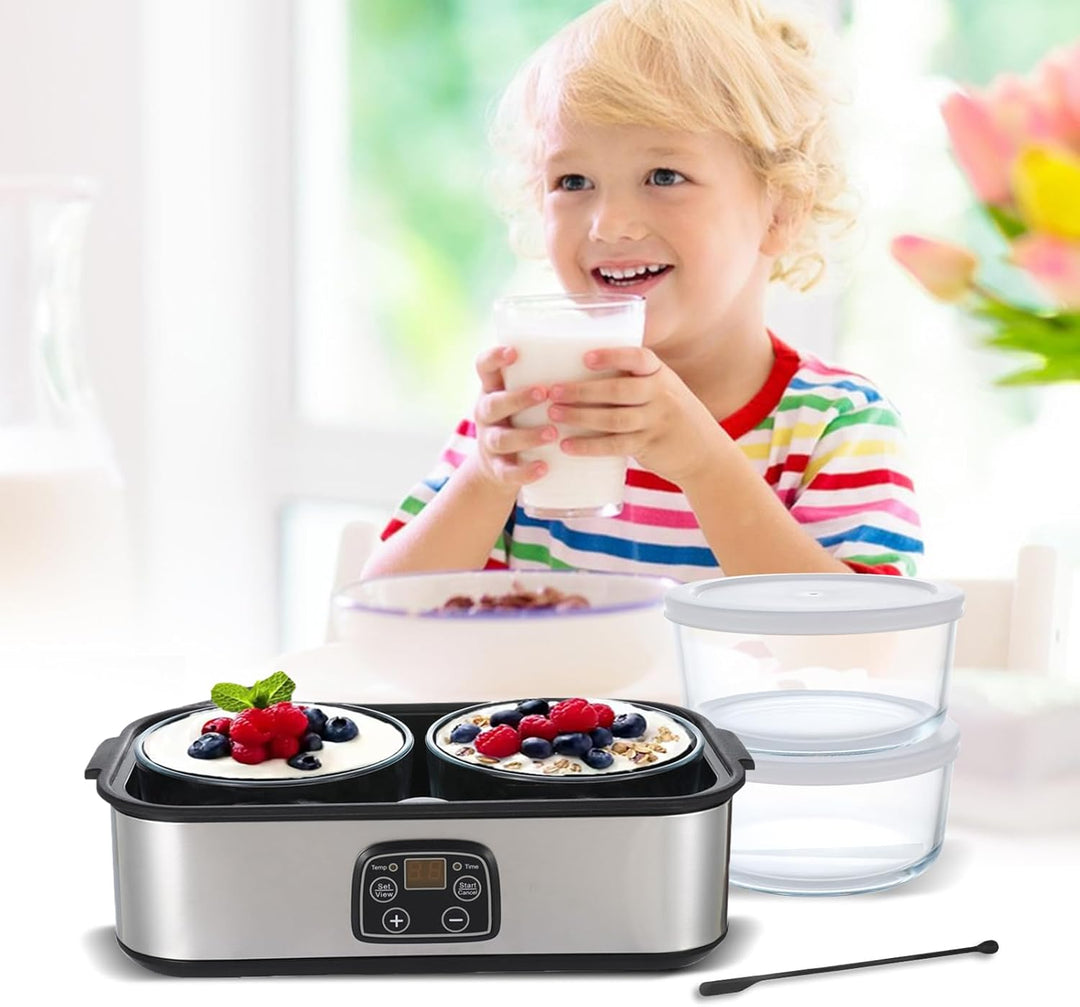 Joghurtbereiter mit 2 Glasbechern, Aartner Joghurt Maker Einstellbare Temperatur und Zeit, Joghurtma