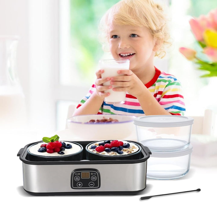 Joghurtbereiter mit 2 Glasbechern, Aartner Joghurt Maker Einstellbare Temperatur und Zeit, Joghurtma