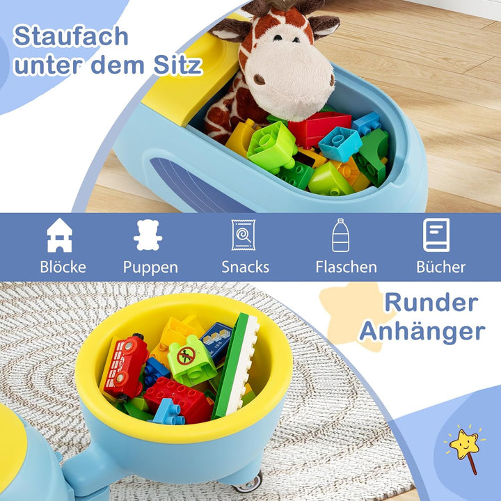DREAMADE 2-in-1 Rutschauto, Rutschfahrzeug mit abnehmbarem Anhänger & Stauraum unter dem Sitz, mit L