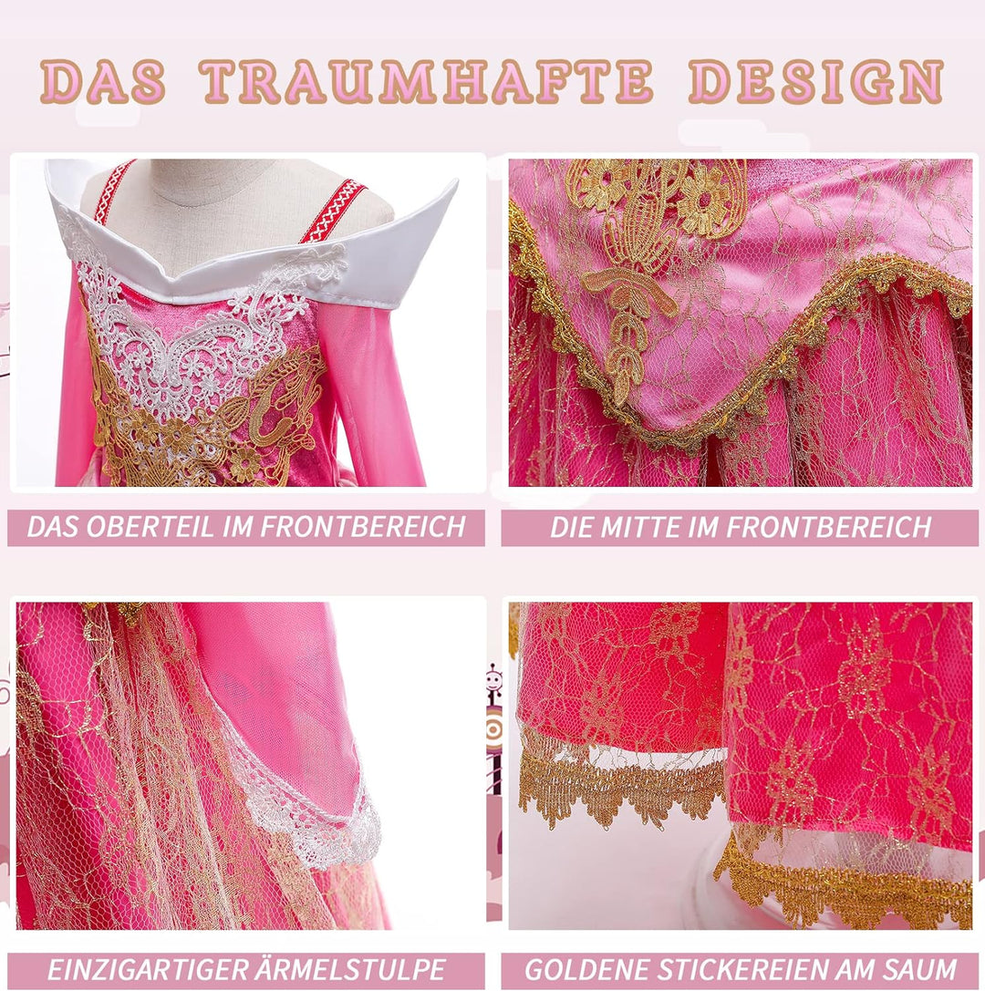 KANDEMY Mädchen Prinzessin Aurora Kostüm Kinder Dornröschen Kleid Karneval Kostüme für Fasching Part