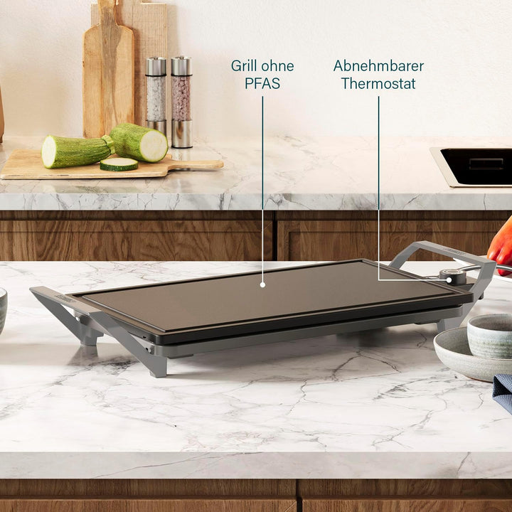 Princess Table Chef Premium Stein-Grill – Extra grosse Grillfläche 46 x 26 cm – Keramik-Grillplatte