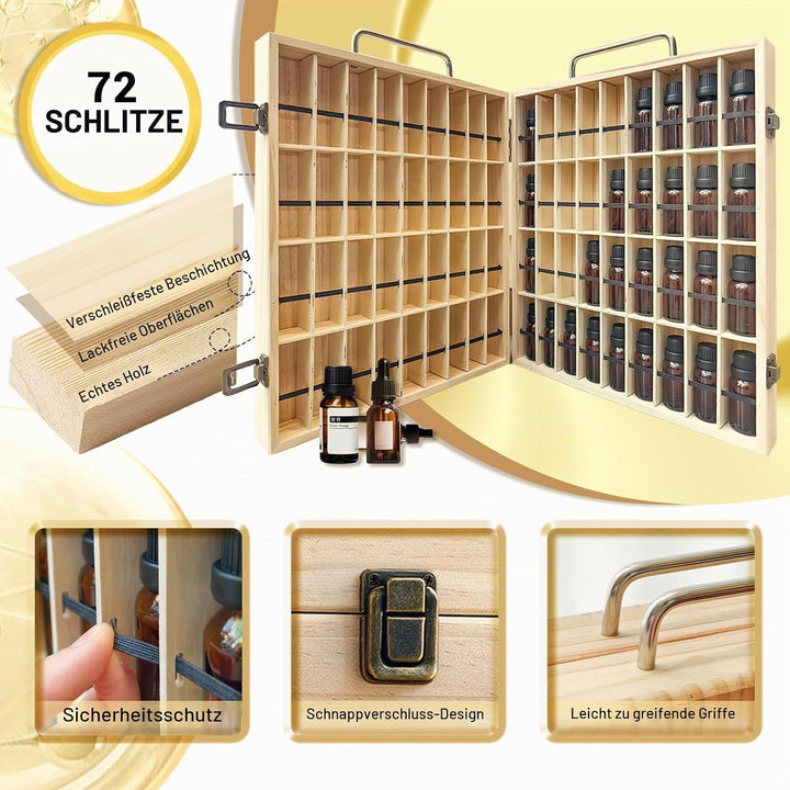 RoseFlower Bambus Ätherisches Öl Organisator Behälter Duftöle Display Ständer, 72 Löcher Aufbewahrun
