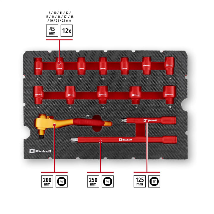 Original Einhell VDE Werkzeugkoffer Elektriker-Werkzeuge E-Case 24-tlg. (IEC 60900 geprüft, Zangen-S