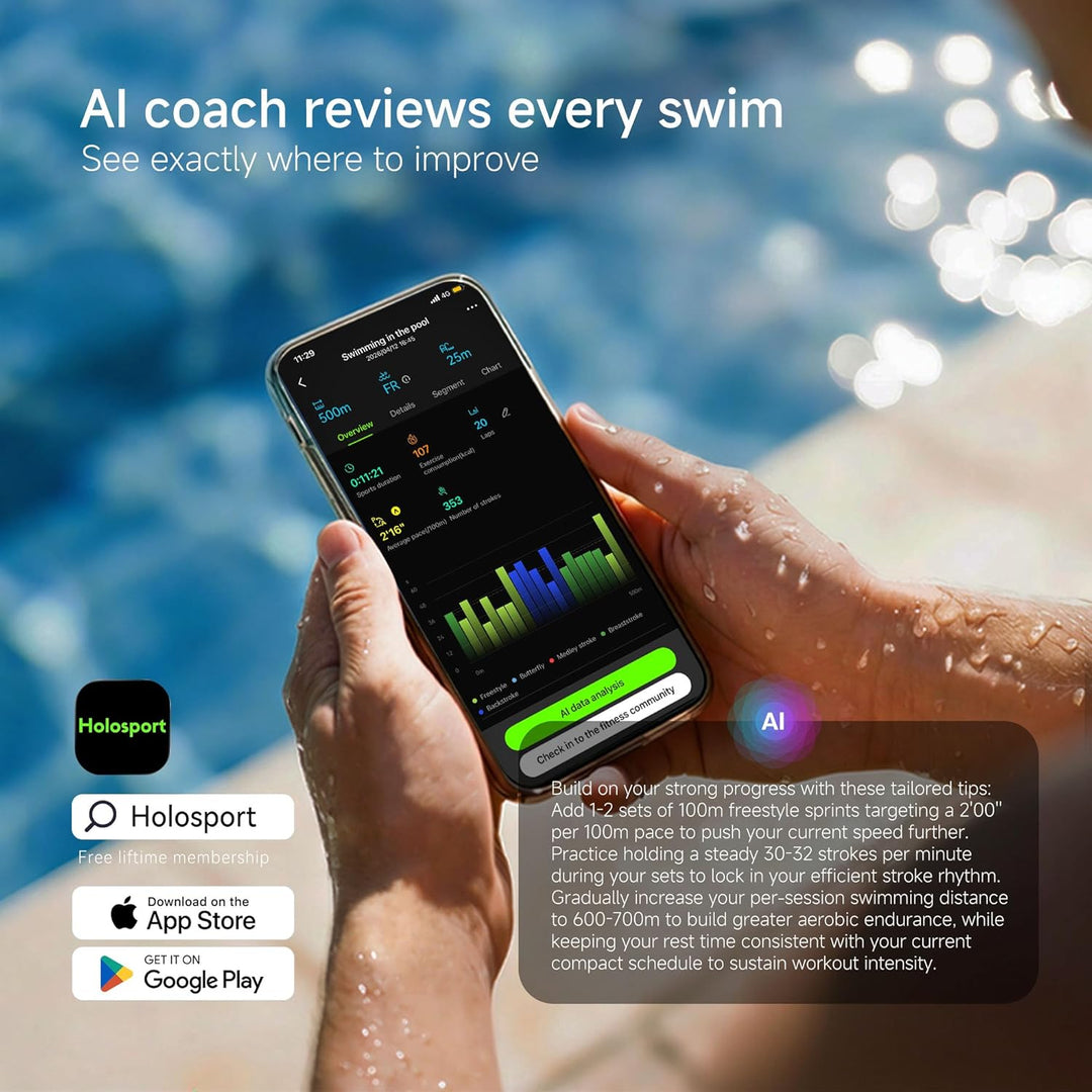 SollaWave AI Music Smart Schwimmbrille mit integrierten Schwimm-Kopfhörern, Echtzeit-Sprachfeedback