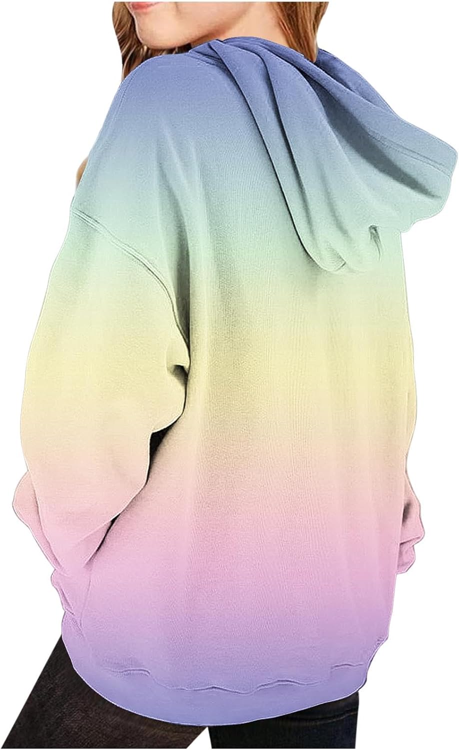 Hoodie Mädchen Oversize Kapuzenpullover Farbverlauf Mode Sweatshirt Casual Pullover mit Kapuze Tasch