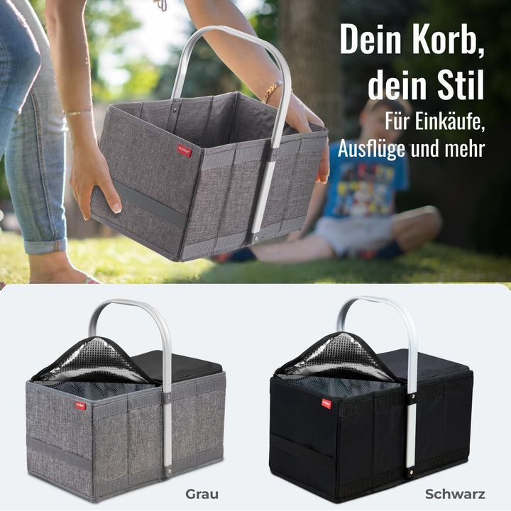 achilles Handle-Box cool, Einkaufskorb mit Kühleinsatz, Faltkorb mit Aluminium Griff, Kühlkorb, 40 c