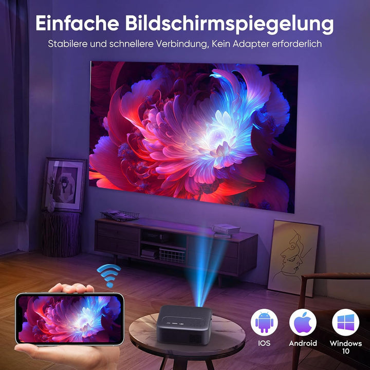 [Elektrischer Fokus/Trapezkorrektur/Zoom] Beamer, Beamer 4K Unterstützt 600ANSI WiFi6 Zwei-Wege Blue