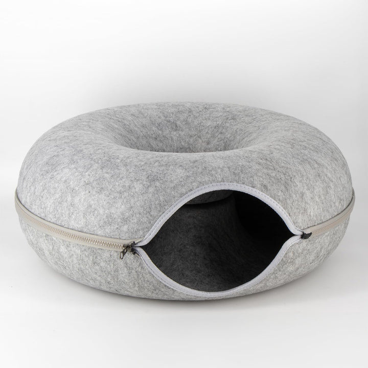 Katzentunnel Katzenhöhle Katzen Donut, Masse 50x50x20cm, Farbe: Grau,aus Filz gefertigt, runde Form,