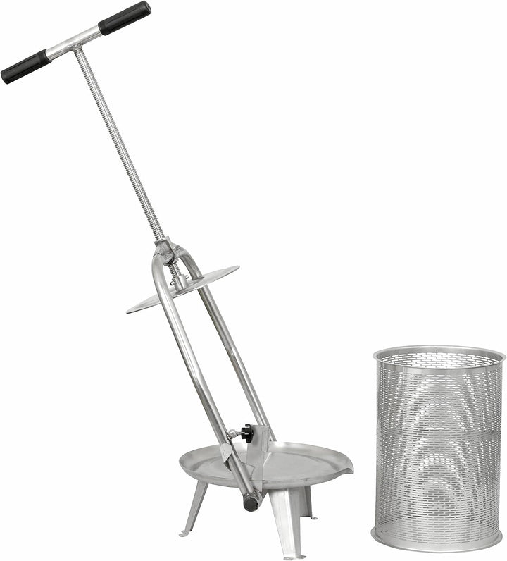 Obstpresse Fischer V22: manuelle Edelstahl Spindelpresse mit 22 L Presskorb, kippbare Spindel, kompl