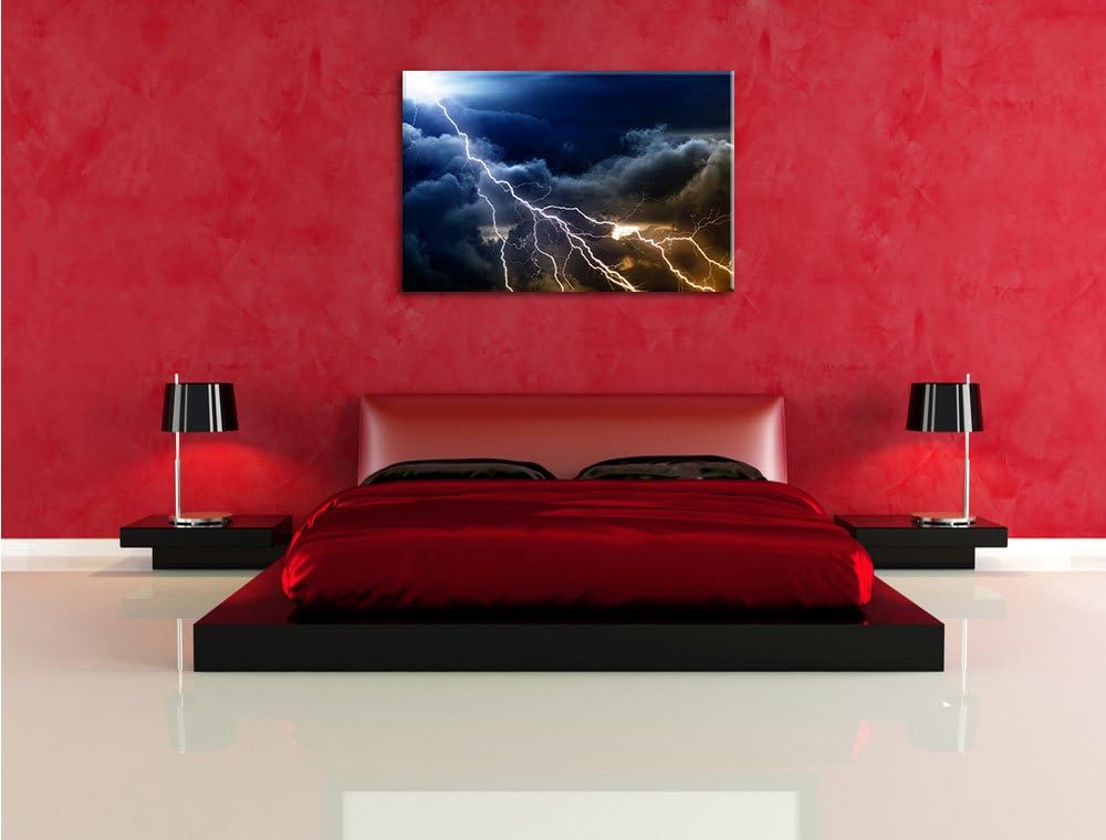Blitzeinschlag am Himmelszelt Format: 100x70 auf Leinwand, XXL riesige Bilder fertig gerahmt mit Kei