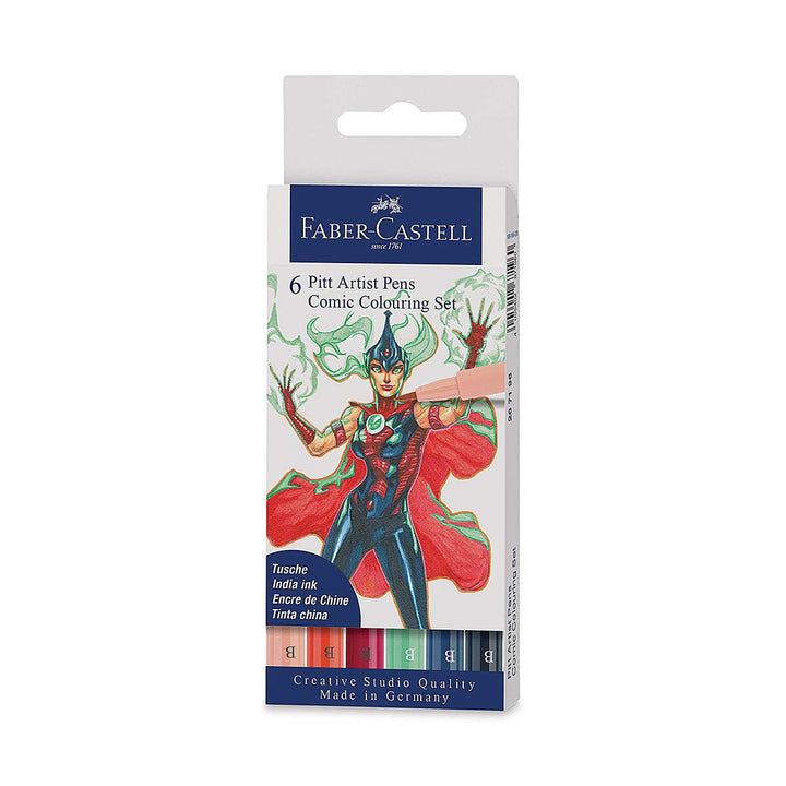 FABER-CASTELL 267196 - Tuschestift Pitt Artist Pen Comic Colouring Set, verschiedenen Farben, mit Pi