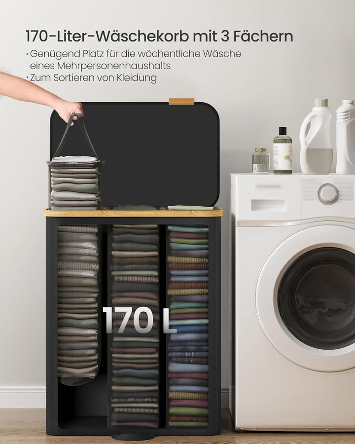SONGMICS Wäschekorb mit Deckel, Wäschesammler, Wäschesortierer, Wäschetonne, Wäschesack herausnehmba