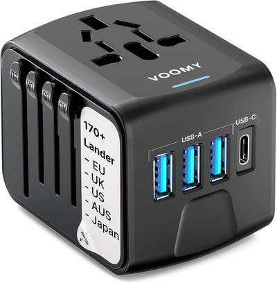 VOOMY Reiseadapter Weltweit, Universal Reisestecker mit 3USB, 1USB, 1AC Steckdose, Reiseadapter Euro