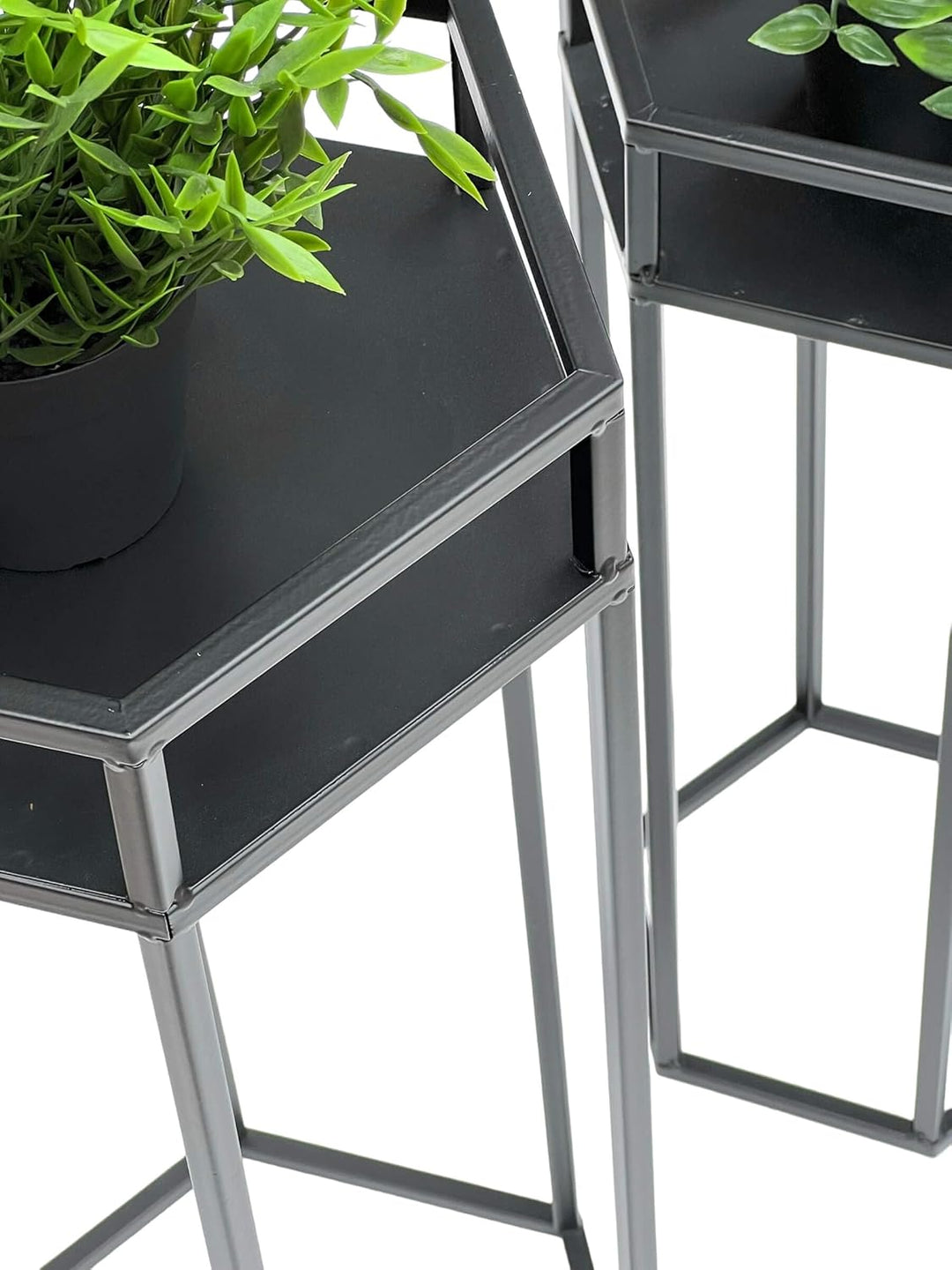DanDiBo Blumenhocker Metall Schwarz 6eck Blumenständer Beistelltisch 96453 2er Set Pflanzenständer B