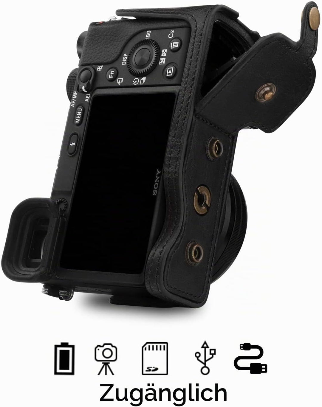 MegaGear MG1651 Ever Ready Kameratasche aus Leder, kompatibel mit Sony Alpha A6100, A6400 (16–50 mm)