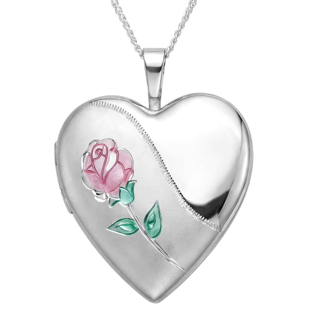 Silbernes Rosen-Herzmedaillon und 45cm Kette
