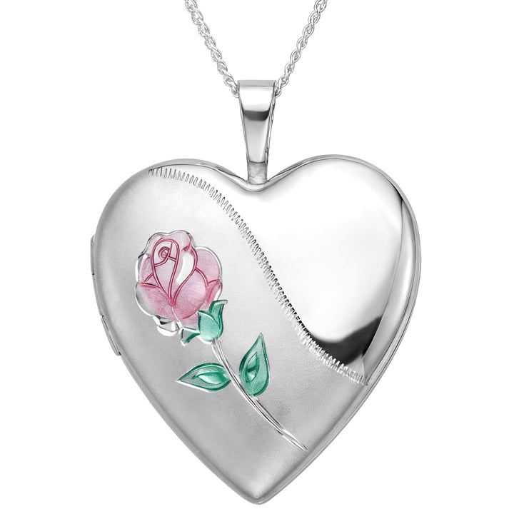 Silbernes Rosen-Herzmedaillon und 45cm Kette