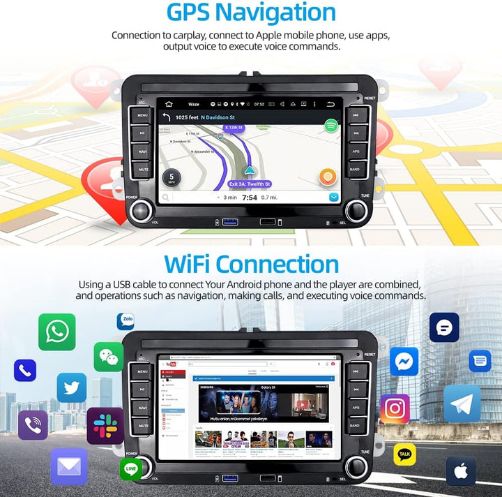 Podofo 2 Din Android 11 Autoradio für VW Golf 5 6 Polo Seat Skoda Radio mit Wireless Apple Carplay,