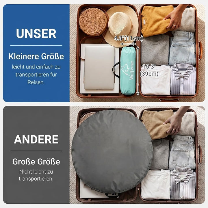 Wolfwise Strandmuschel UV Schutz, 3 Belüftungsfenster &amp; Tragetasche, Strand Zelt mit erweiterbarem B