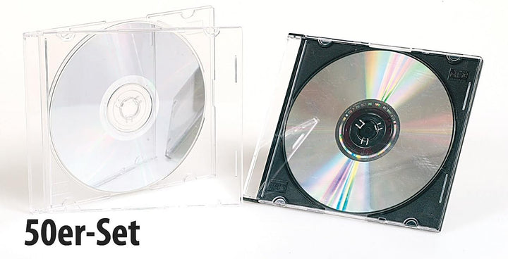 PEARL Slim Case CD Hüllen: 50er-Set Slim-CD-Hüllen transparent/schwarz (Case transparent, CDhüllen,
