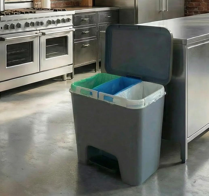 Denox Recycling-Mülleimer mit bis zu 3 Fächern, Fassungsvermögen 45 l, zwei Öffnungsmodi, Anthrazit,