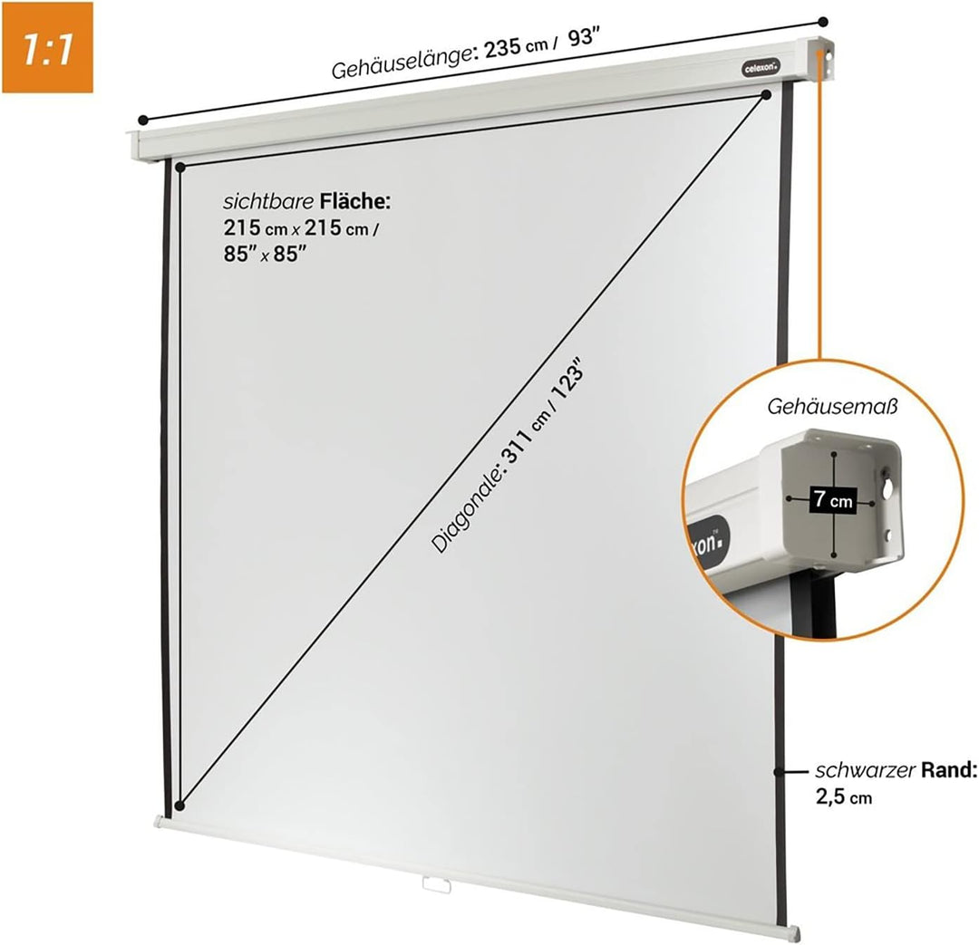 celexon manuell ausziehbare Heimkino- und Business-Beamer-Leinwand 4K und Full-HD Rollo-Leinwand Pro