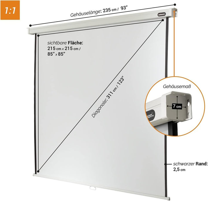 celexon manuell ausziehbare Heimkino- und Business-Beamer-Leinwand 4K und Full-HD Rollo-Leinwand Pro