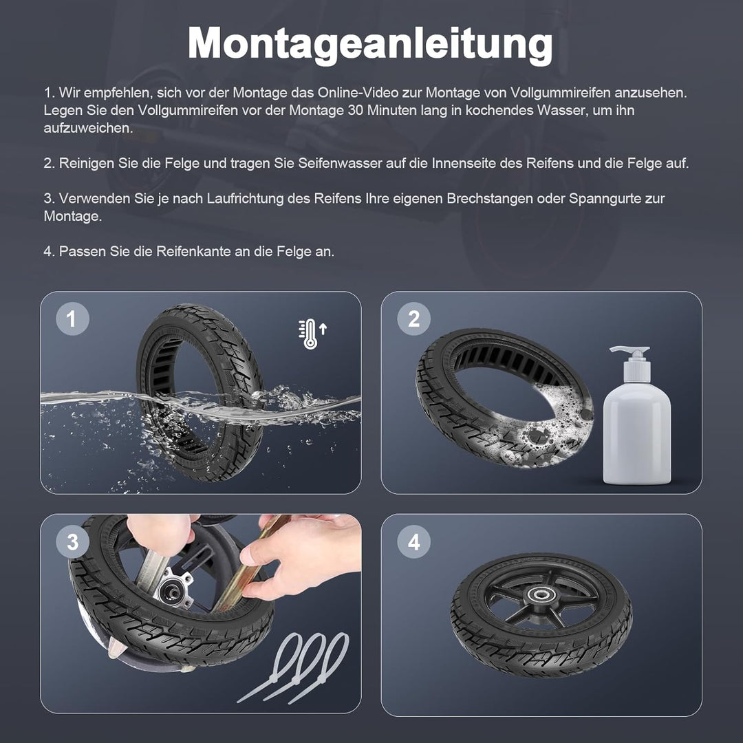 250 x 54 Vollreifen für Xiaomi Mi4 Lite/Pro Elektroroller, 10 x 2.125 Vollgummireifen für Ninebot F2