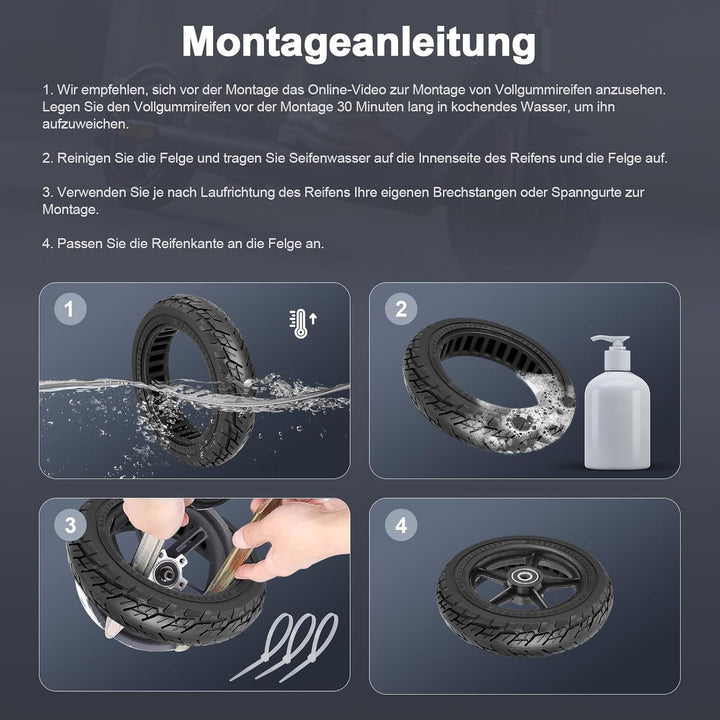250 x 54 Vollreifen für Xiaomi Mi4 Lite/Pro Elektroroller, 10 x 2.125 Vollgummireifen für Ninebot F2