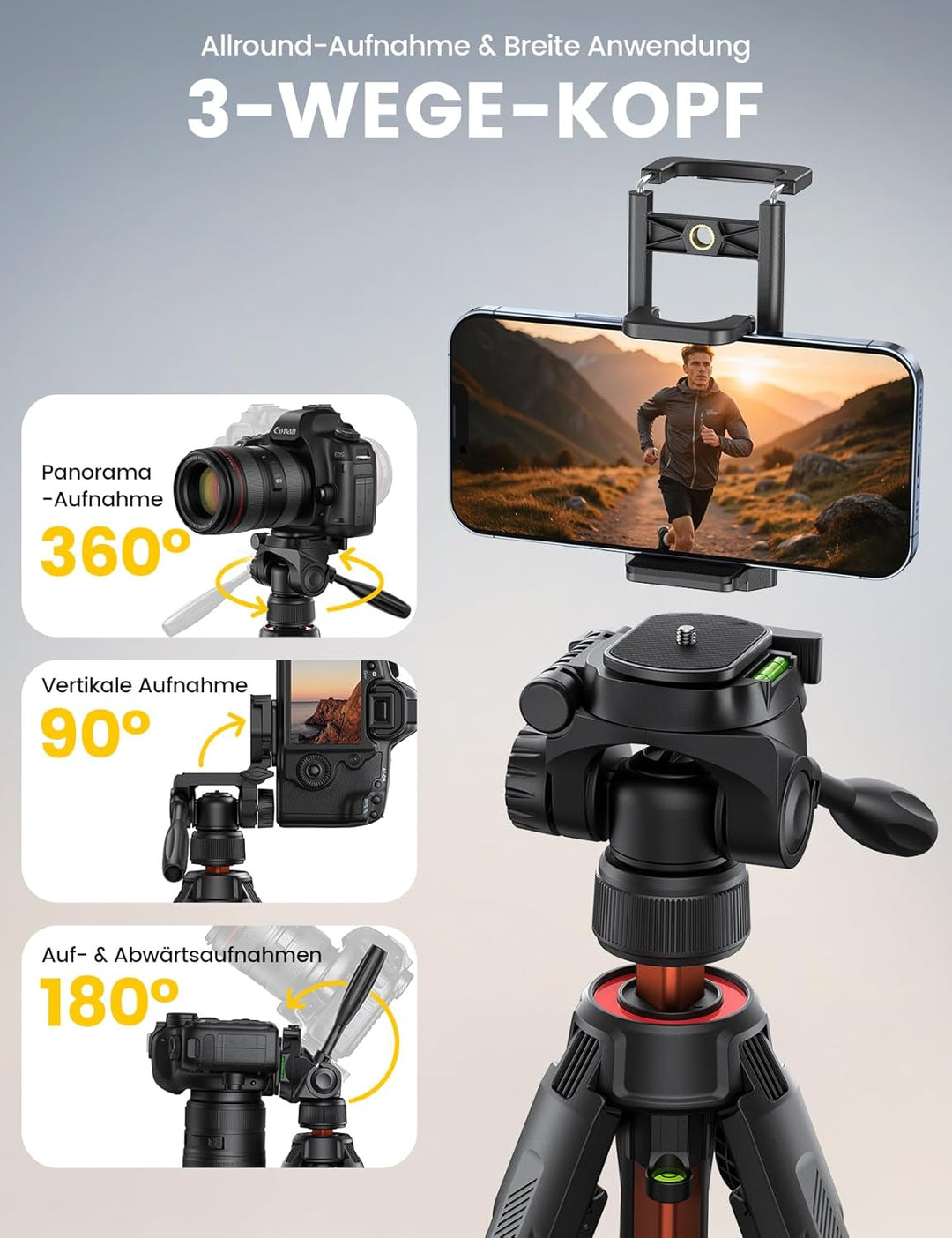 Lamicall Stativ Kamera, Kamerastativ Tripod - [Patentierte Schnellöffnung] Super Stabiles Camera Tri
