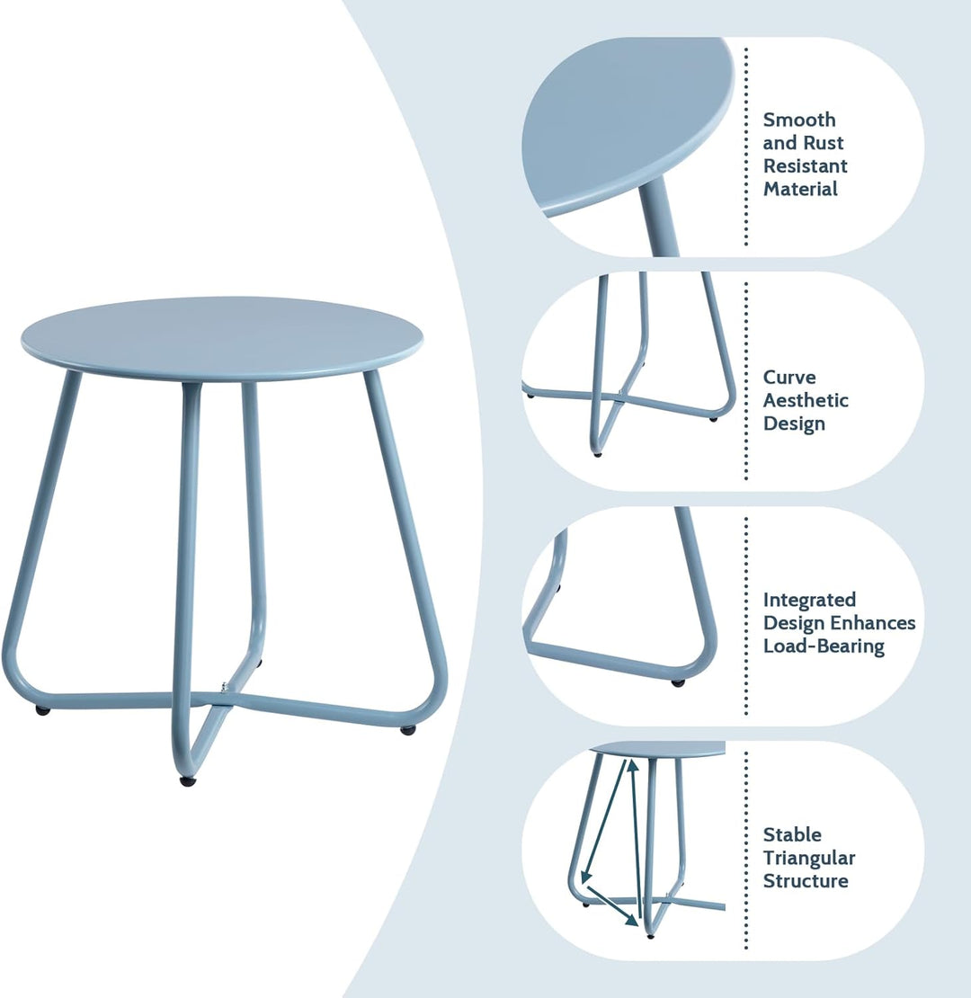 HollyHOME Beistelltisch Outdoor Balkontisch Klein Gartentisch Rund Beistelltisch Metall Wetterfest L